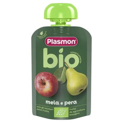 Plasmon Bio Плодова закуска ябълка и круша за деца 6М+