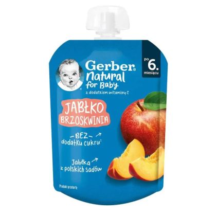 Nestle Gerber Пауч Плодова закуска с ябълка и праскова 6м+