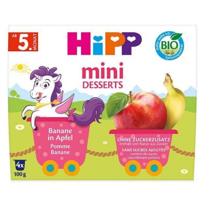 Hipp Био мини десерт Банани и Ябълки 5м+ 4х100гр
