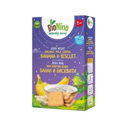 BioNino каша Млечна Лека Нощ бисквити и банан Био 6м+