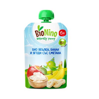 BioNino Био Плодова закуска с ябълка, банан и ягоди със сметана