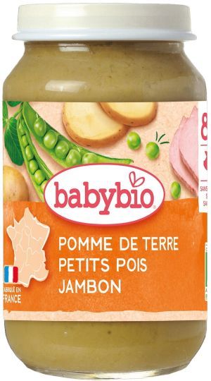Babybio Зеленчуково пюре с Картофи , Зелен грах и Шунка 8м+ 