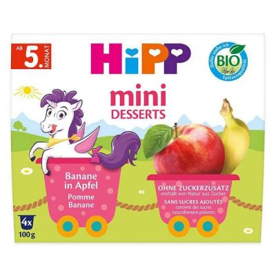 Hipp Био мини десерт Банани и Ябълки 5м+ 4х100гр